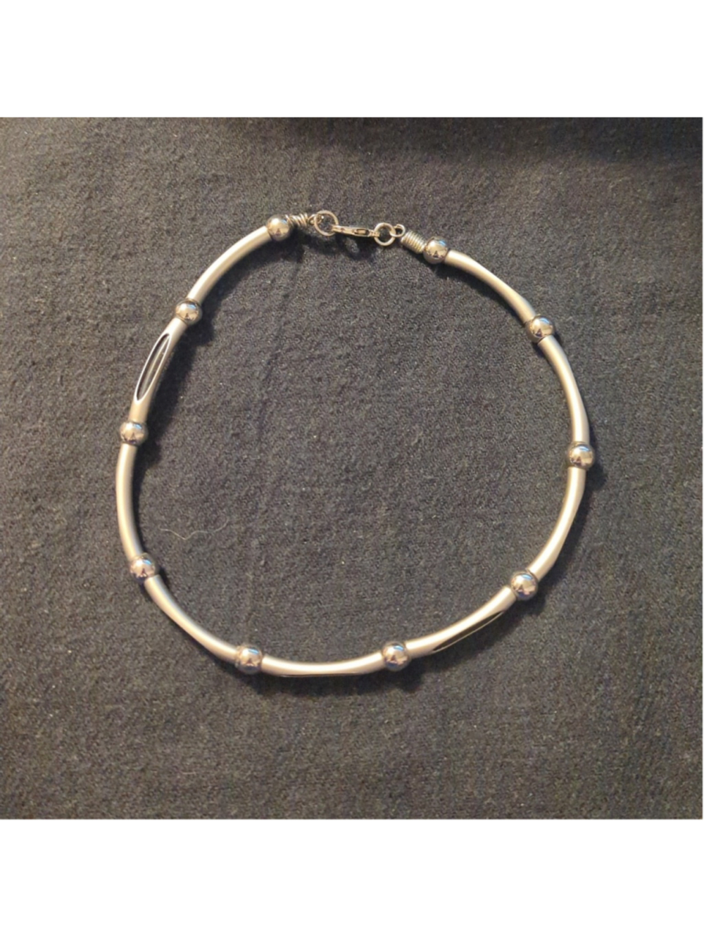 Y2K Silver Tone Beaded Black Rubber Choker Statement Necklace